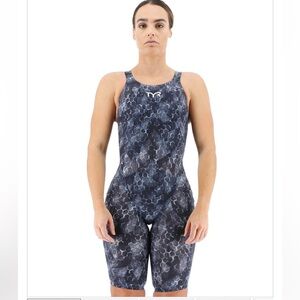 TYR Avictor Super Nova Open Back Tech Swimsuit Black and Gray Size 28, 29
